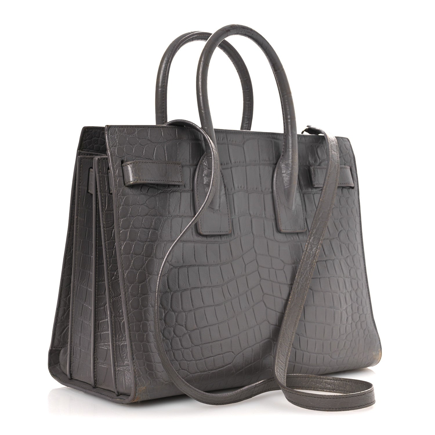 Saint Laurent Calfskin Crocodile Embossed Small Sac de Jour Fog 3 of 19