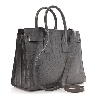 Saint Laurent Calfskin Crocodile Embossed Small Sac de Jour Fog 3 of 19