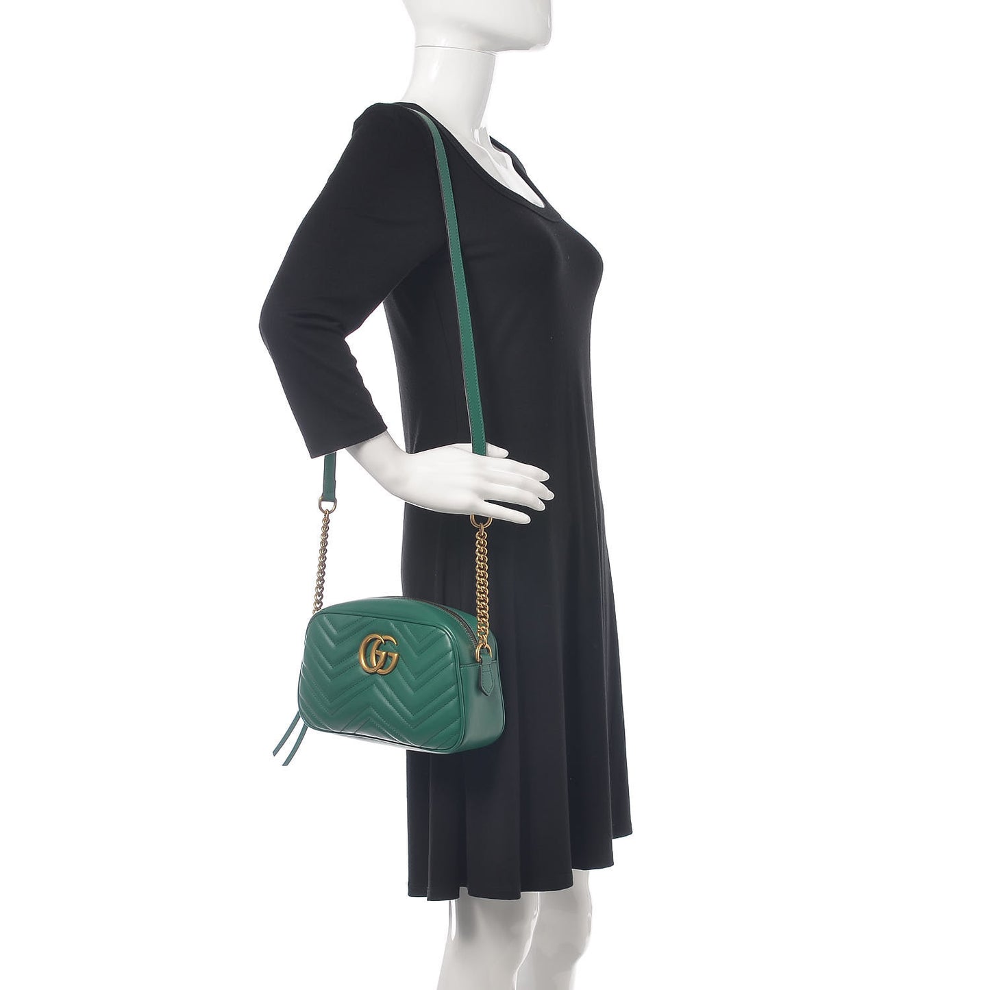 Calfskin Matelasse Small GG Marmont Chain Shoulder Bag Emerald Green