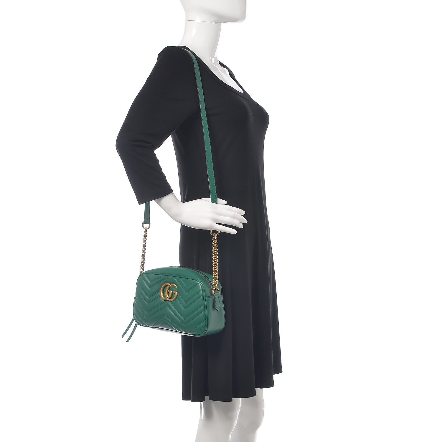 Gucci Calfskin Matelasse Small GG Marmont Chain Shoulder Bag Emerald Green 2 of 10