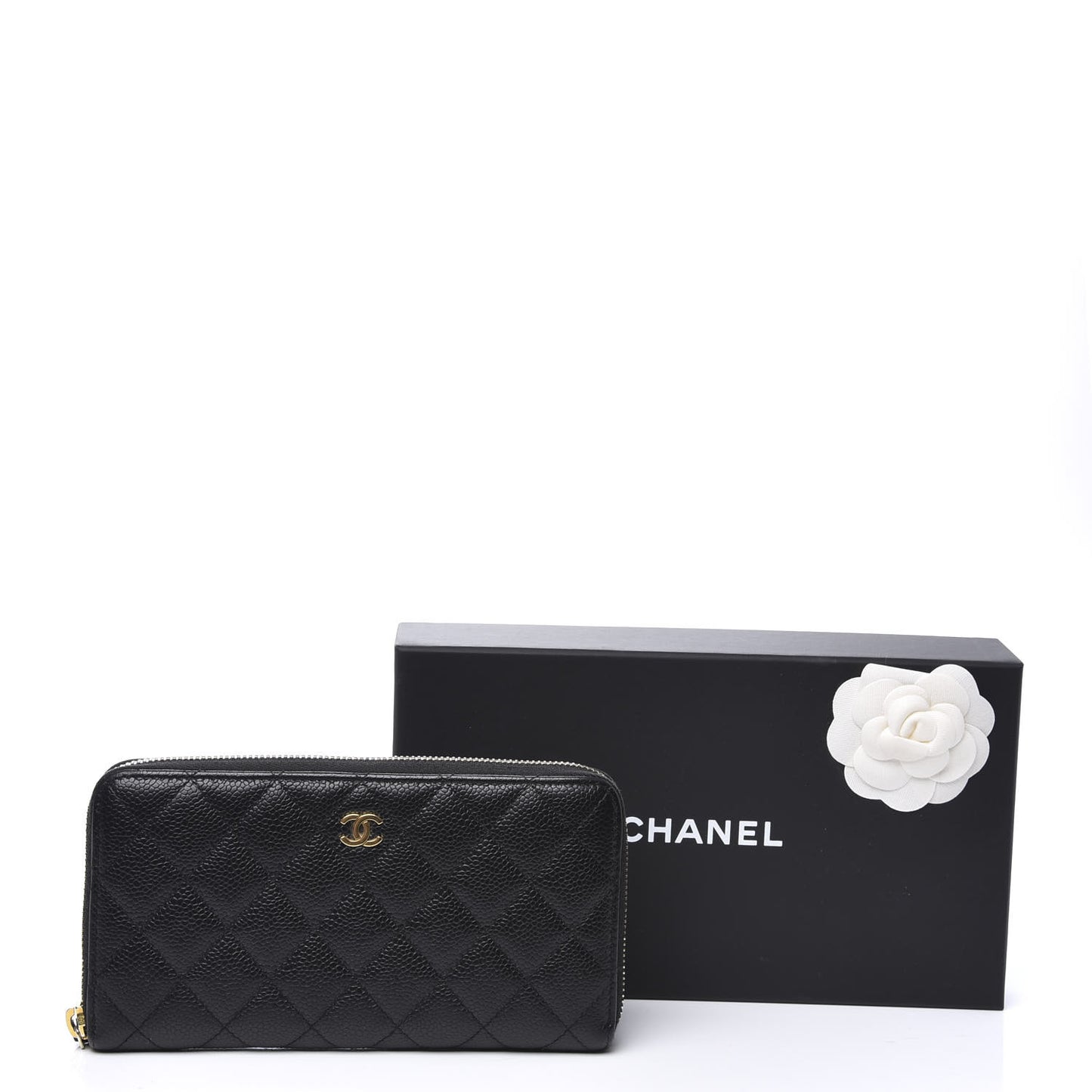 Caviar Quilted Large Gusset Zip Around Wallet Black