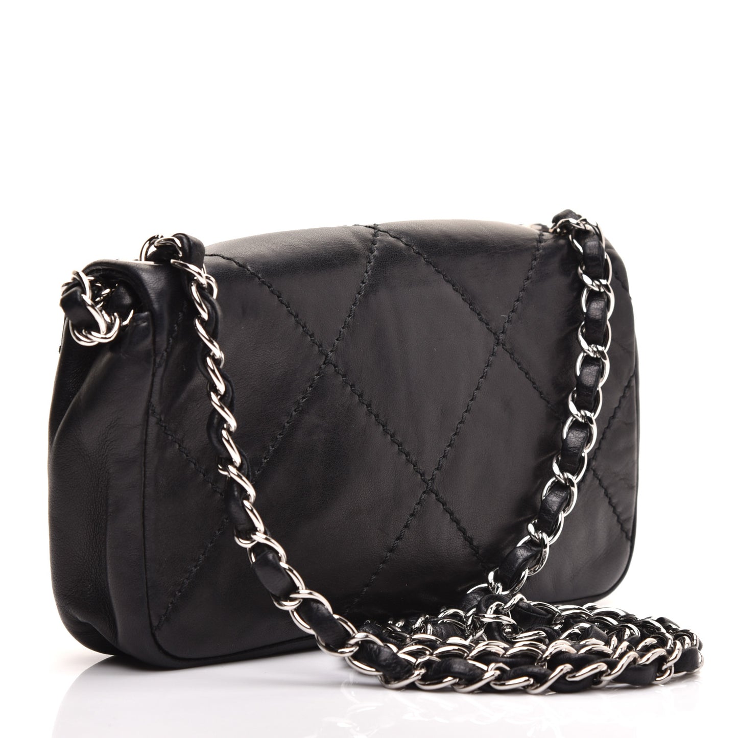 Lambskin Diamond Stitched Mini Flap Black