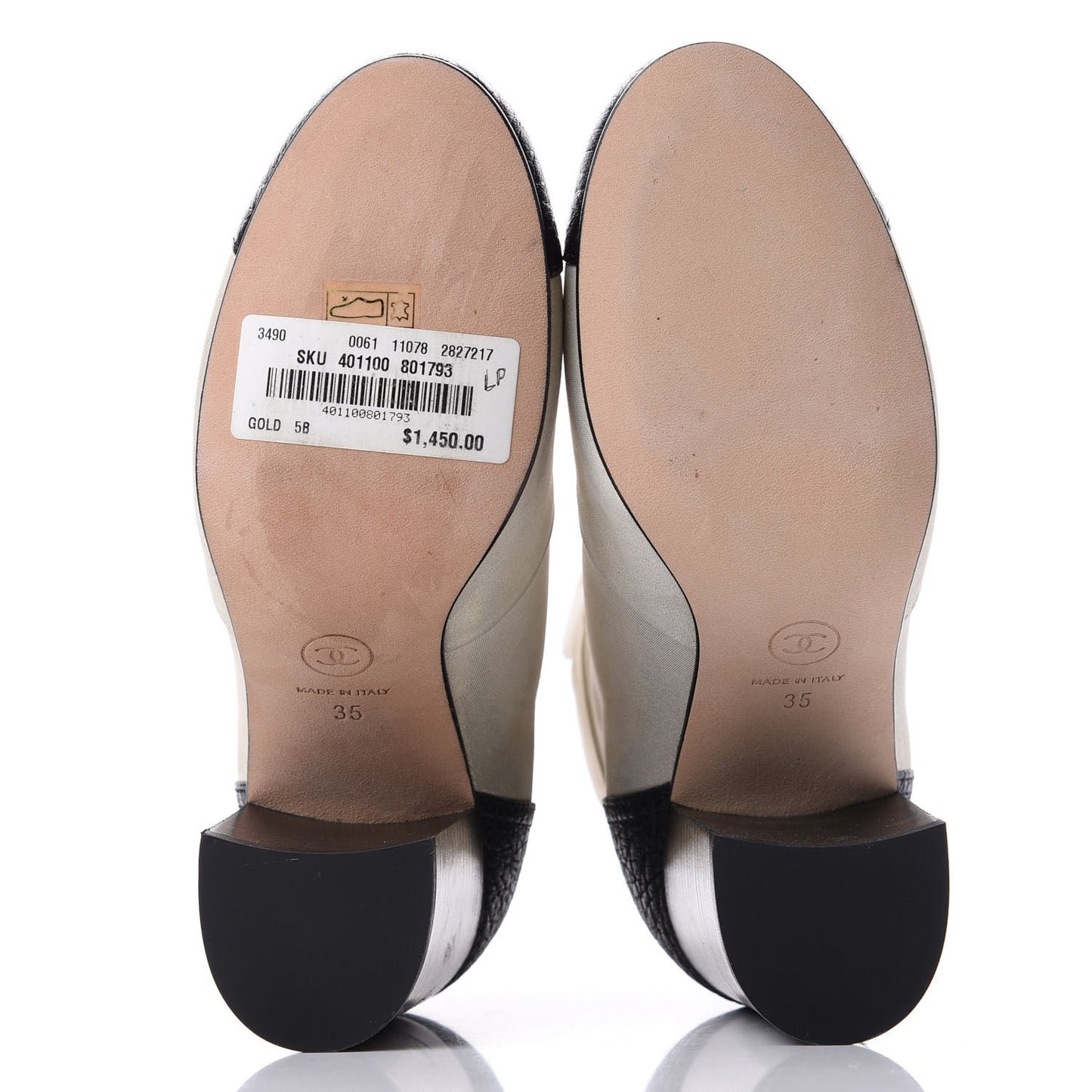 Metallic Calfskin Pearl CC Cap Toe Short Boots 35 Gold