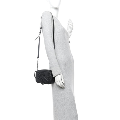 Gucci Calfskin Matelasse Monochrome Mini GG Marmont Chain Shoulder Bag Black 2 of 10