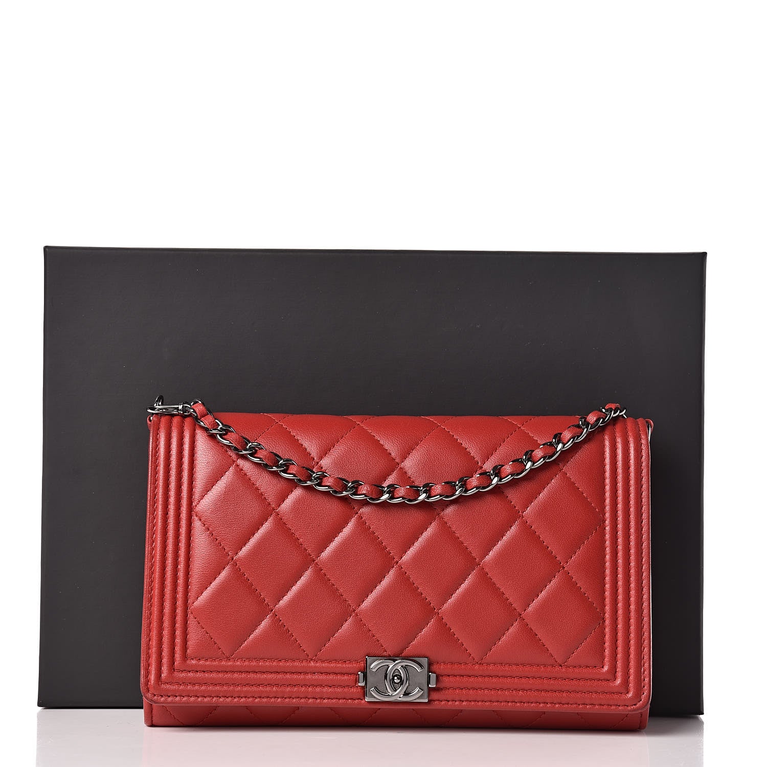 Chanel Lambskin Quilted Boy Wallet On Removable Chain WOC Red 16 of 16