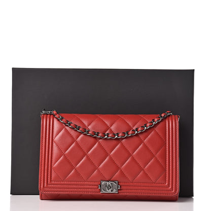 Chanel Lambskin Quilted Boy Wallet On Removable Chain WOC Red 16 of 16