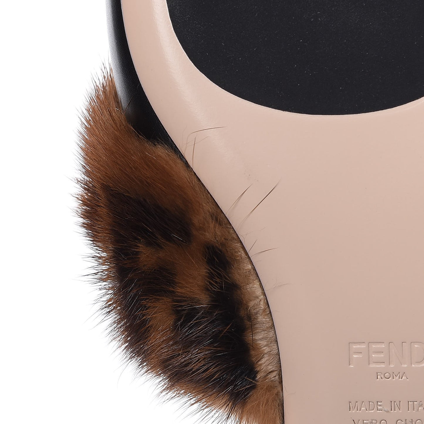 Calfskin Mink Fur FF Flat Mules 37.5 Black