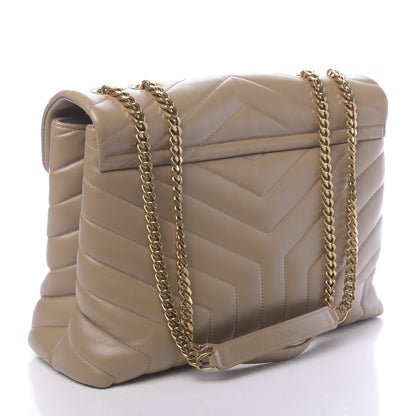 Saint Laurent Calfskin Y Quilted Monogram Medium Loulou Chain Satchel Dark Beige 3 of 10
