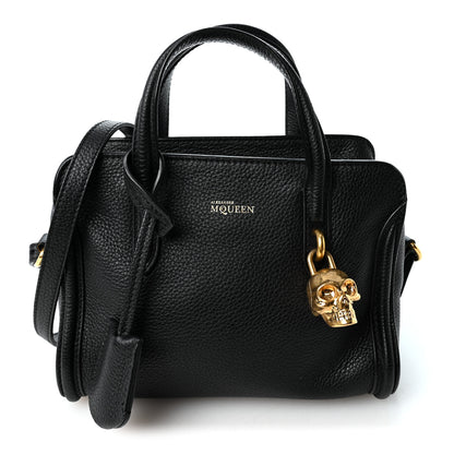 Alexander McQueen Pebbled Calfskin Mini Skull Padlock Zip Around Tote Black 1 of 9