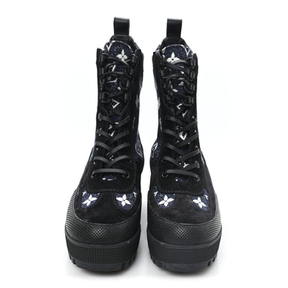 Louis Vuitton Calfskin Monogram Denim Laureate Platform Desert Boots 37 Navy Blue 3 of 9