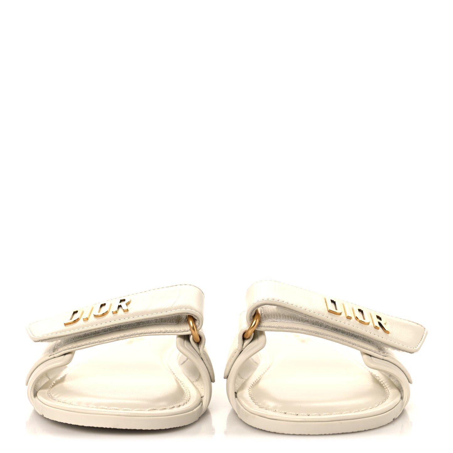 Lambskin Rubber Dioriviera Dioract Flat Slide Sandals 35 White