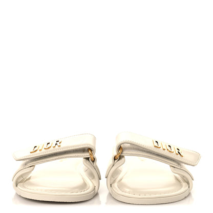 Christian Dior Lambskin Rubber Dioriviera Dioract Flat Slide Sandals 35 White 3 of 9