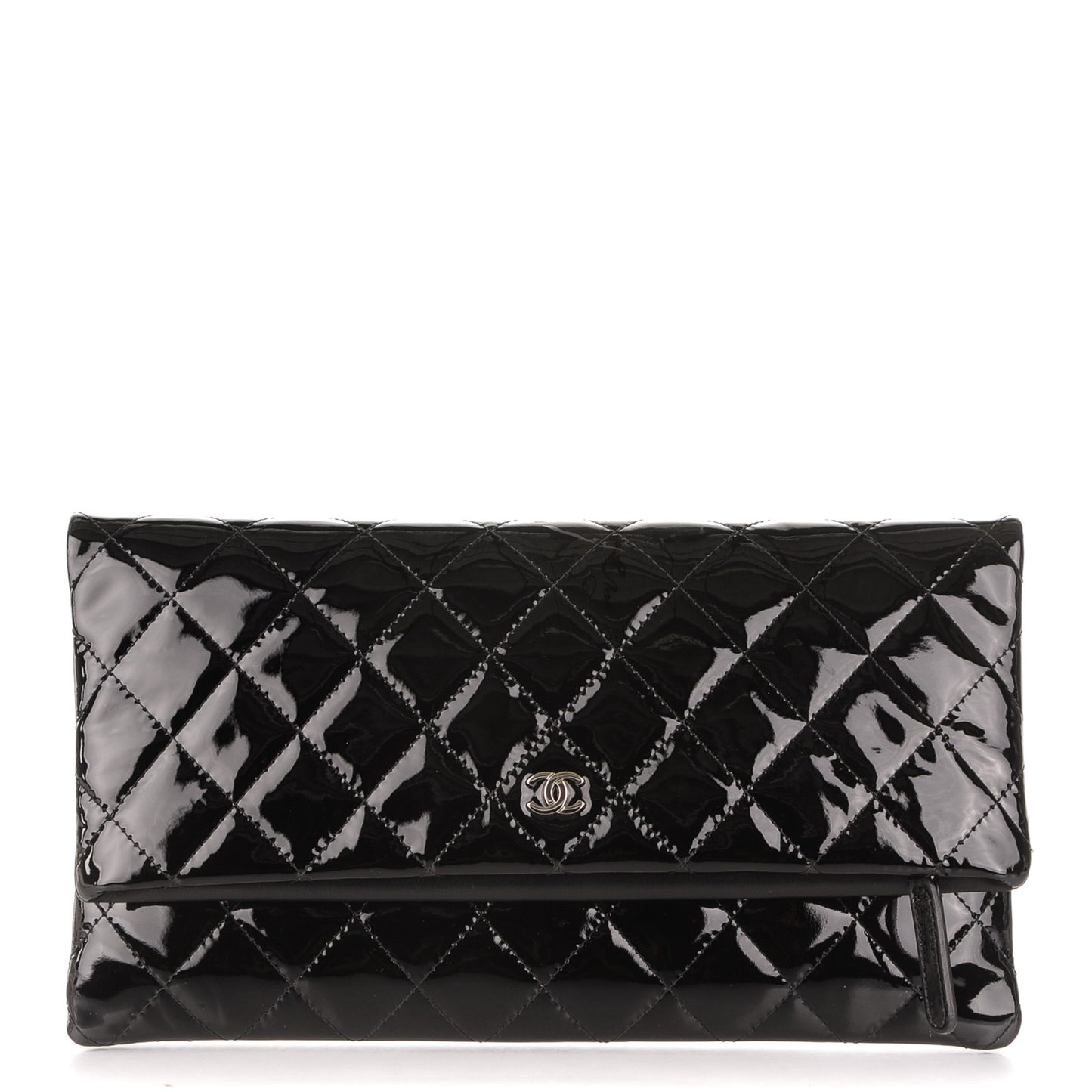Patent Calfskin Quilted Beauty CC Clutch Black