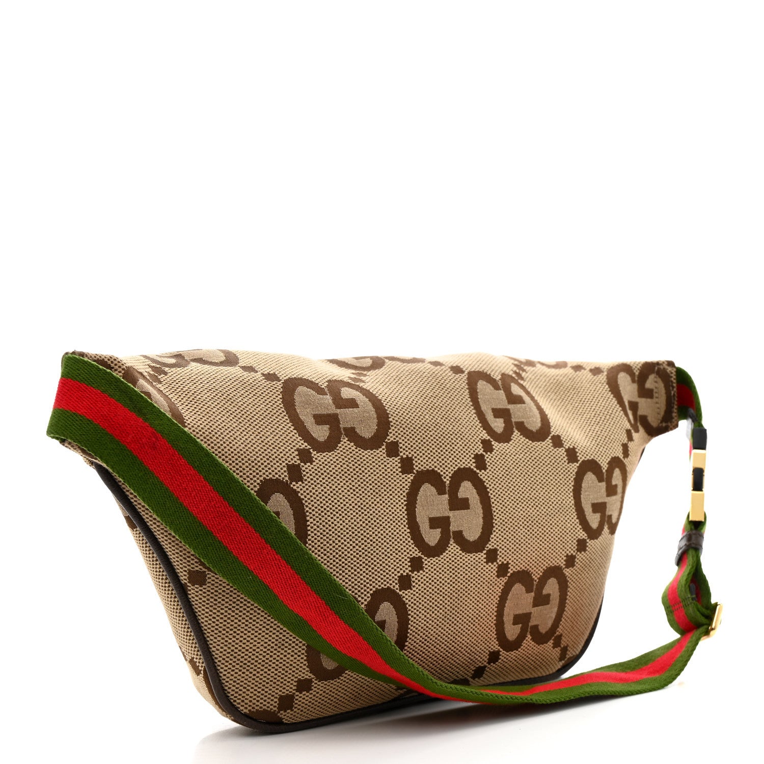 Gucci Monogram Jumbo GG Textured Dollar Calfskin Web Belt Bag Camel Ebony New Acero 3 of 11