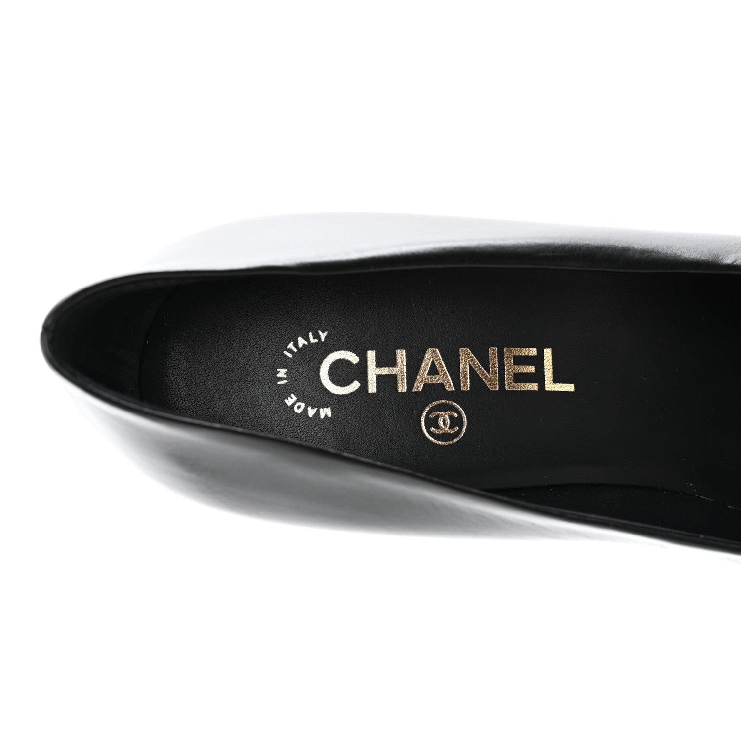 Chanel Lambskin Patent Metal Cap Toe CC Pumps 37.5 Black Gold 7 of 11