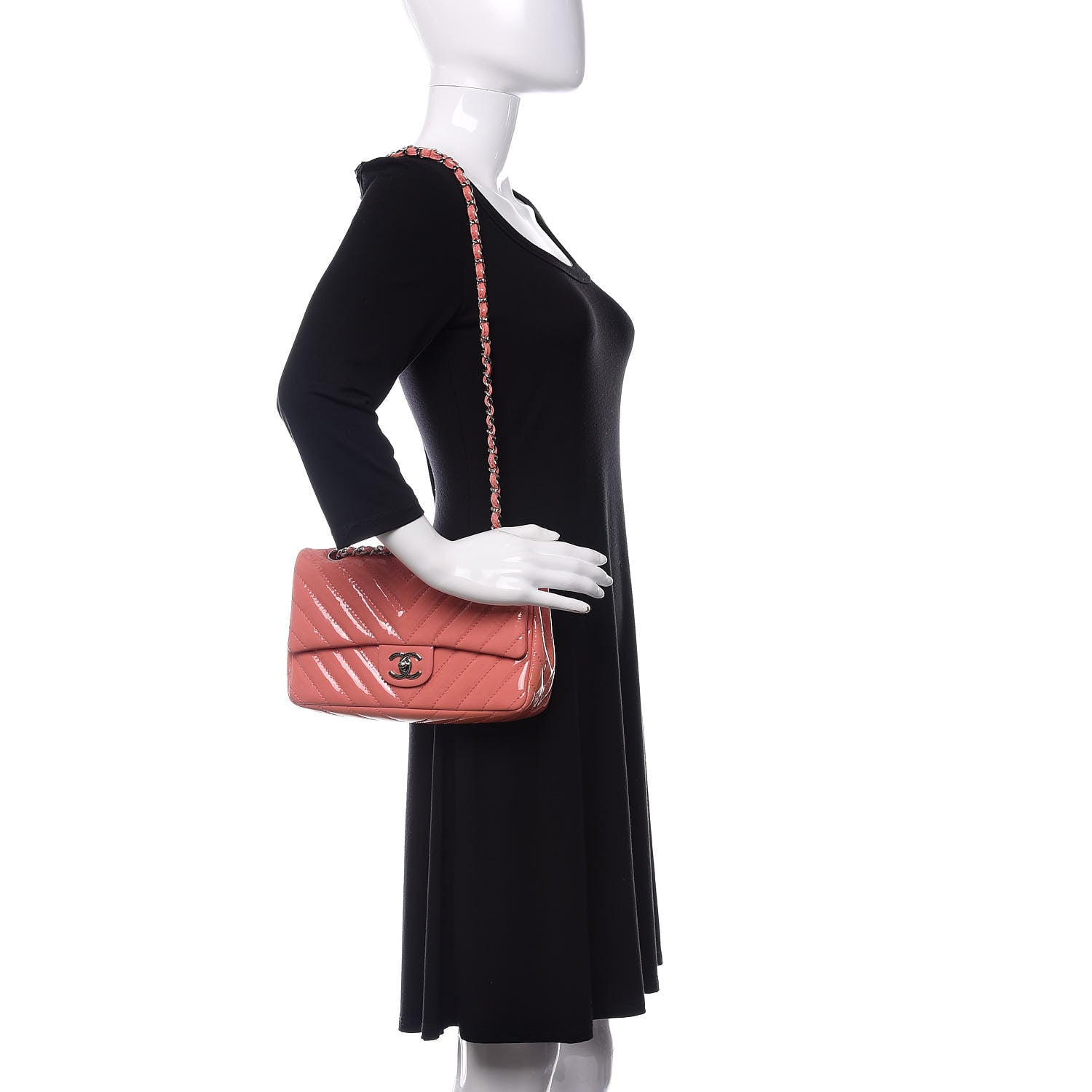 Chanel Patent Chevron Quilted Medium Single Flap Pink 2 of 11