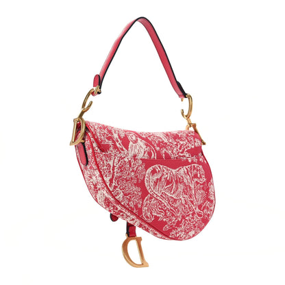 Christian Dior Canvas Reverse Embroidered Toile De Jouy Saddle Bag Red 2 of 10
