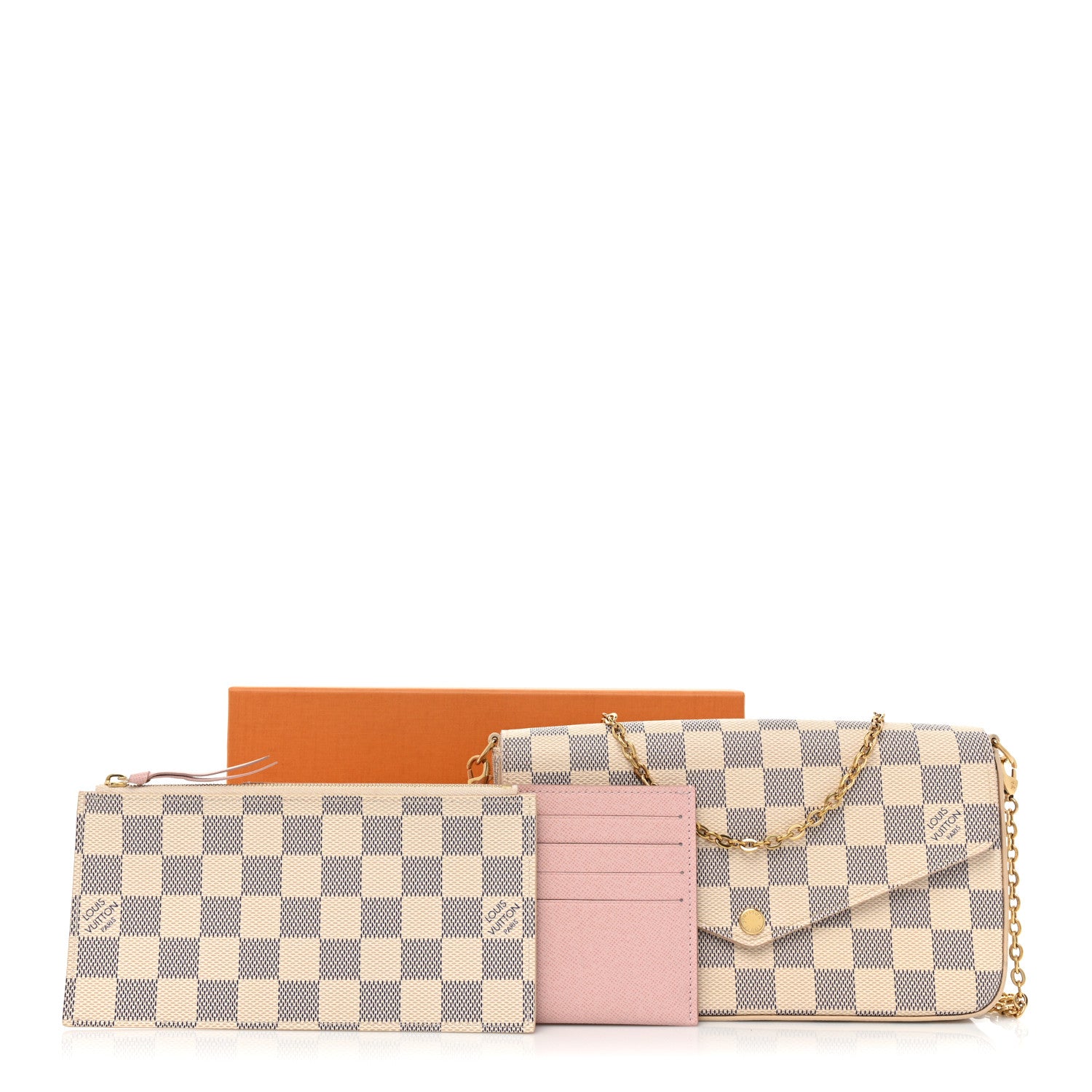 Louis Vuitton Damier Azur Pochette Felicie Chain Wallet Rose Ballerine 11 of 11