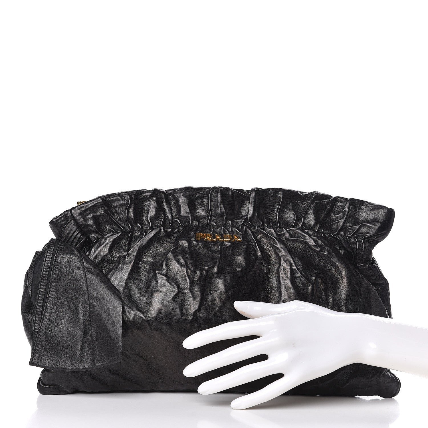 Prada Nappa Antique Bow Clutch Black 2 of 9