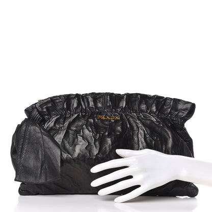 Prada Nappa Antique Bow Clutch Black 2 of 9