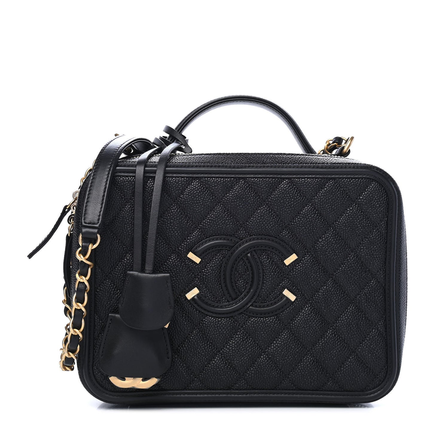 Caviar Quilted Large CC Filigree Vanity Case Black