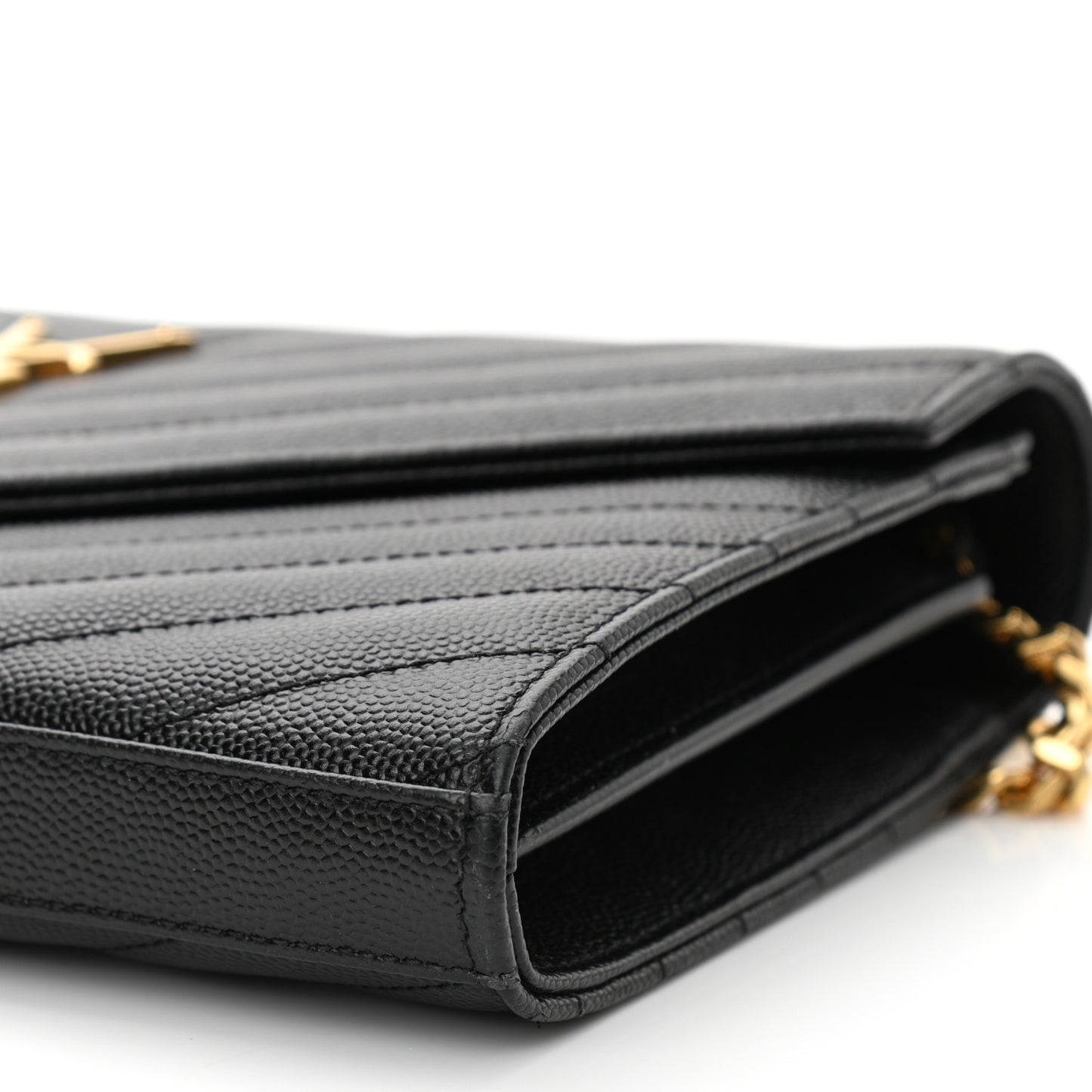 Grain De Poudre Matelasse Chevron Monogram Chain Wallet Black