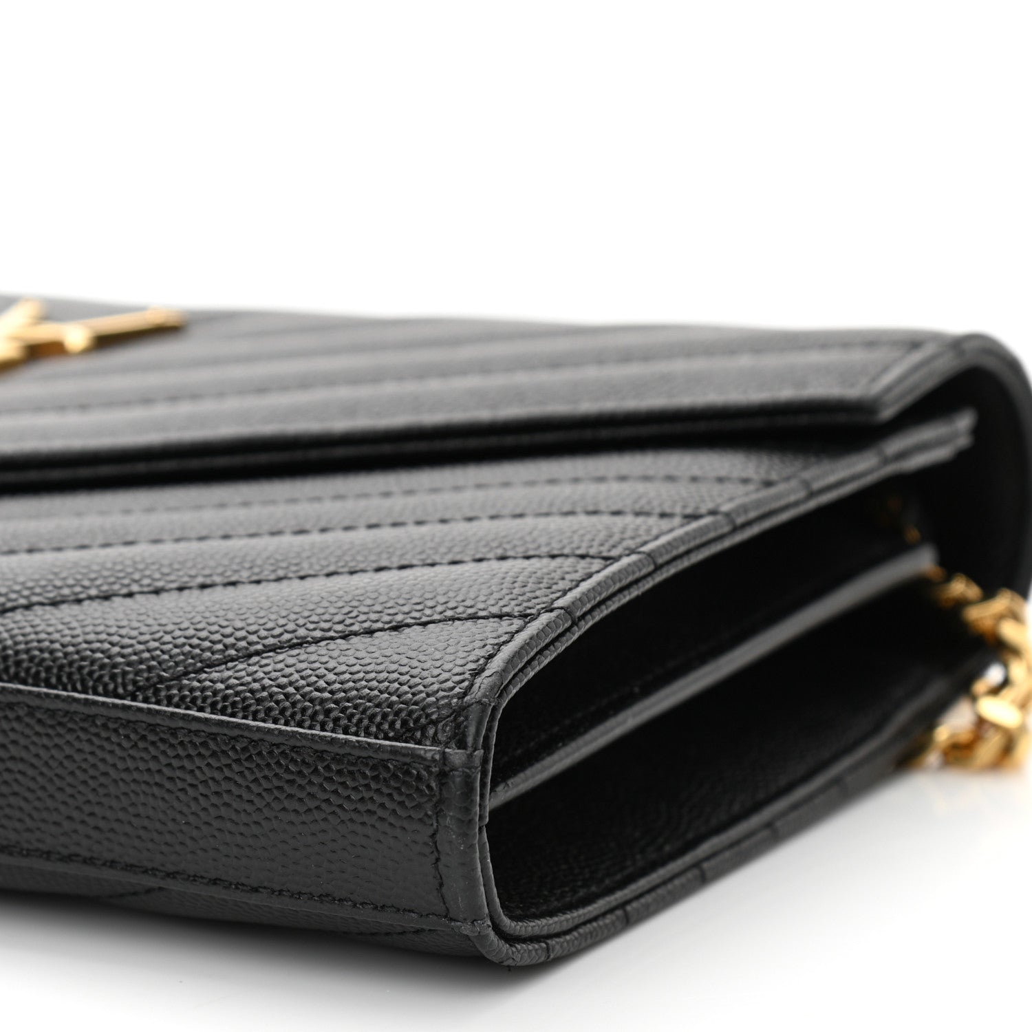Saint Laurent Grain De Poudre Matelasse Chevron Monogram Chain Wallet Black 6 of 11