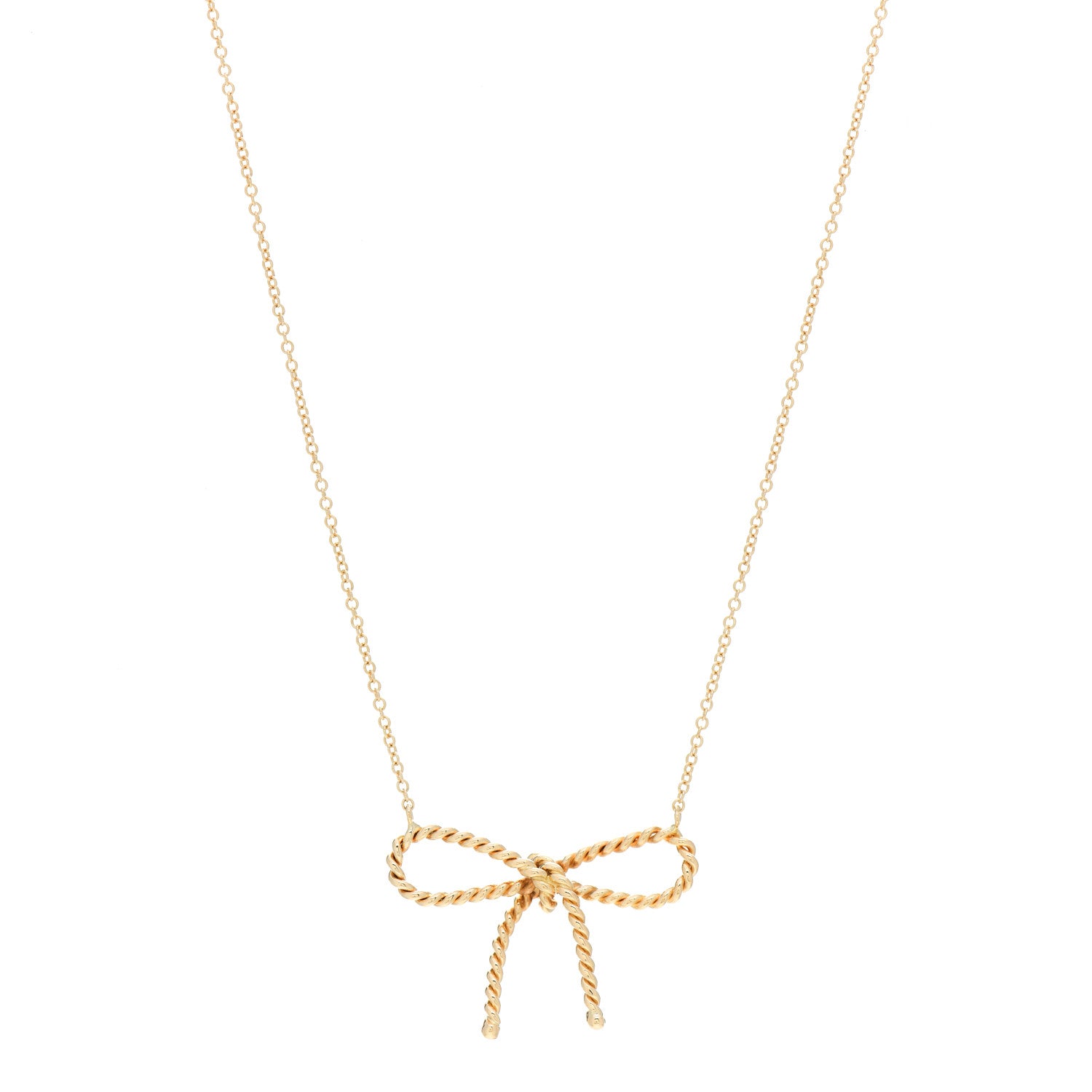 Tiffany 18K Yellow Gold Twist Bow Pendant Necklace 1 of 4