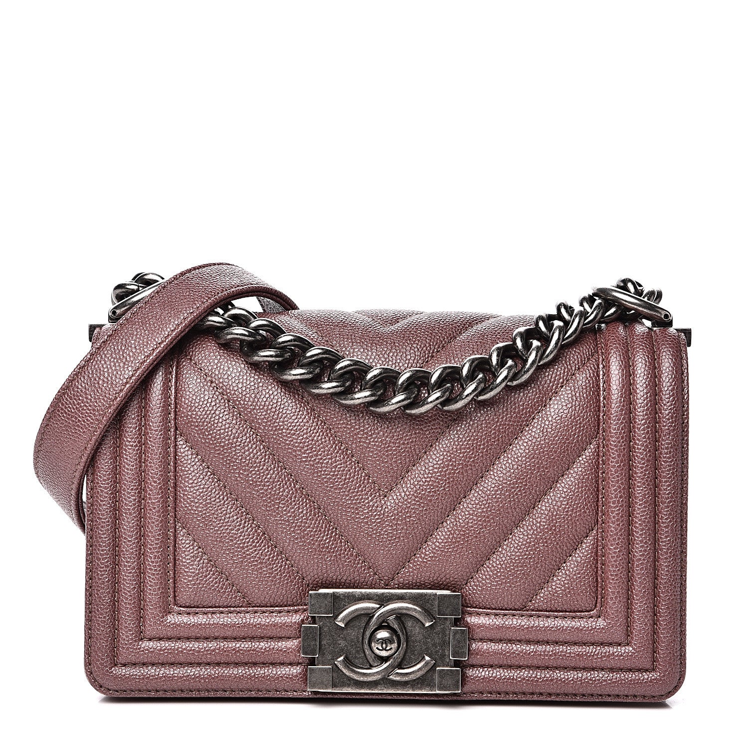 Chanel Metallic Caviar Chevron Quilted Small Boy Flap Dark Pink 1 of 10