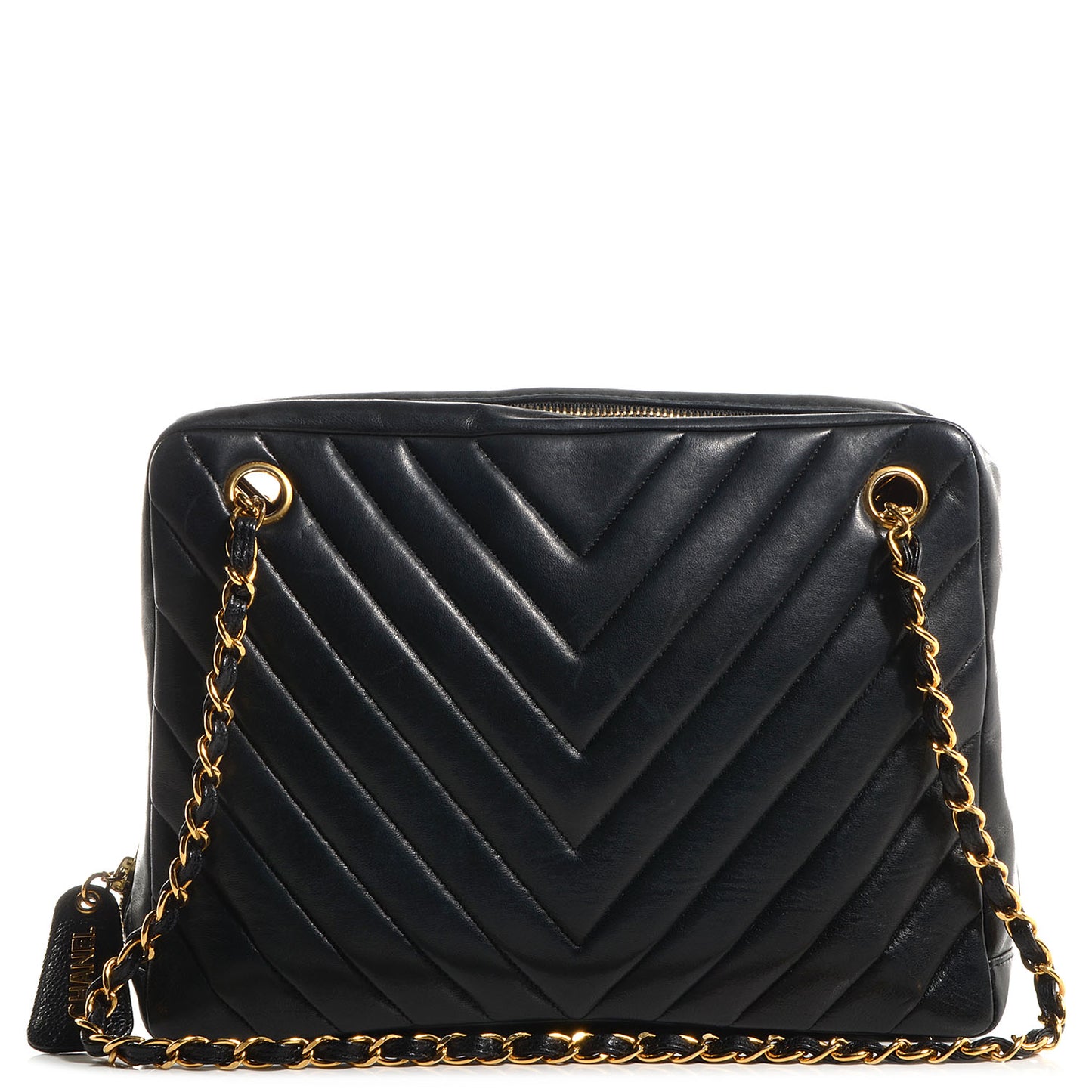 Lambskin Chevron Quilted Camera Case Black