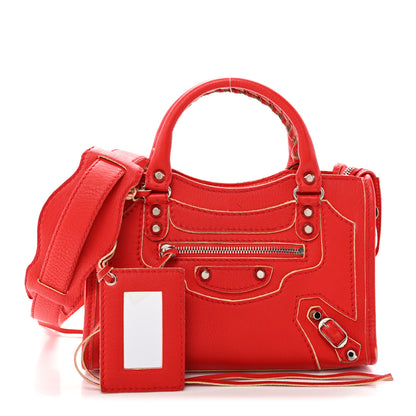Balenciaga Supple Grained Calfskin Classic Silver Hardware Highlight Mini City Rouge Fraise 3 of 13