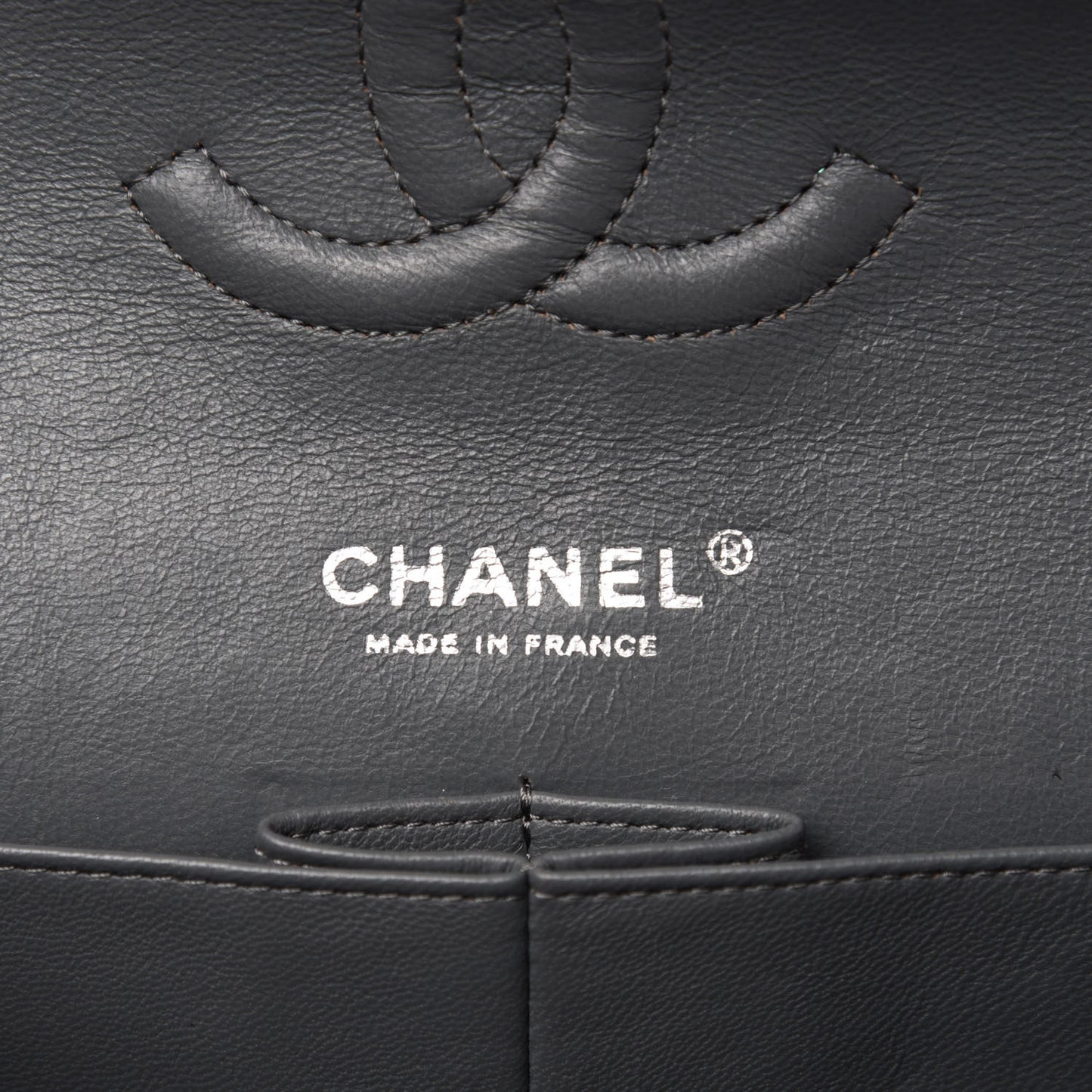 Patent Calfskin Quilted Medium Double Flap Grey