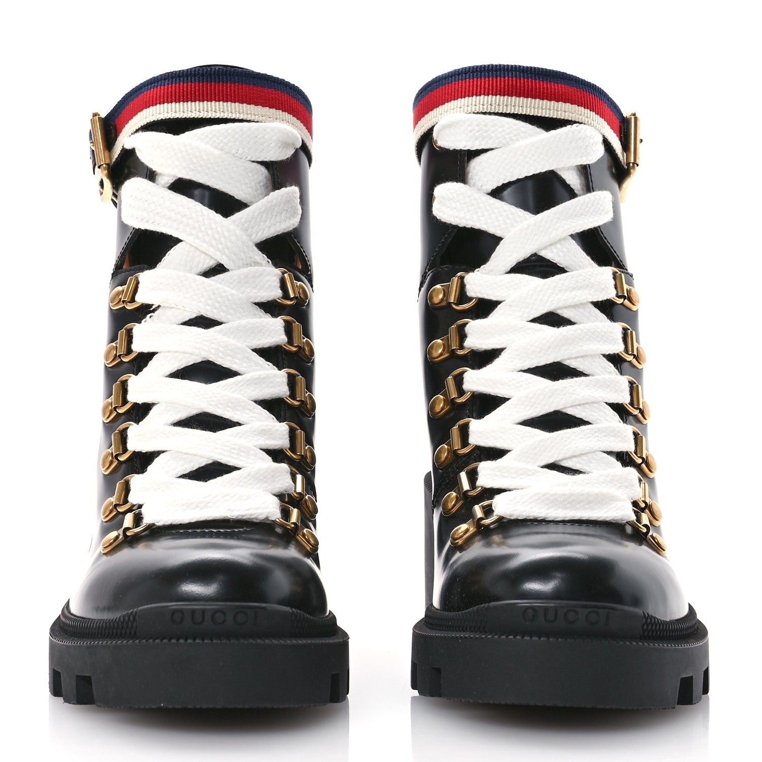 Gucci Calfskin Sylvie Web Womens Lace Up Combat Boots 35 Black 3 of 9