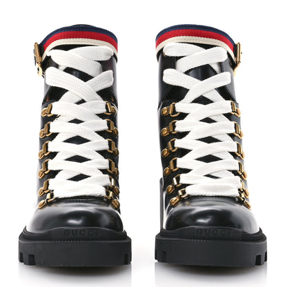 Gucci Calfskin Sylvie Web Womens Lace Up Combat Boots 35 Black 3 of 9