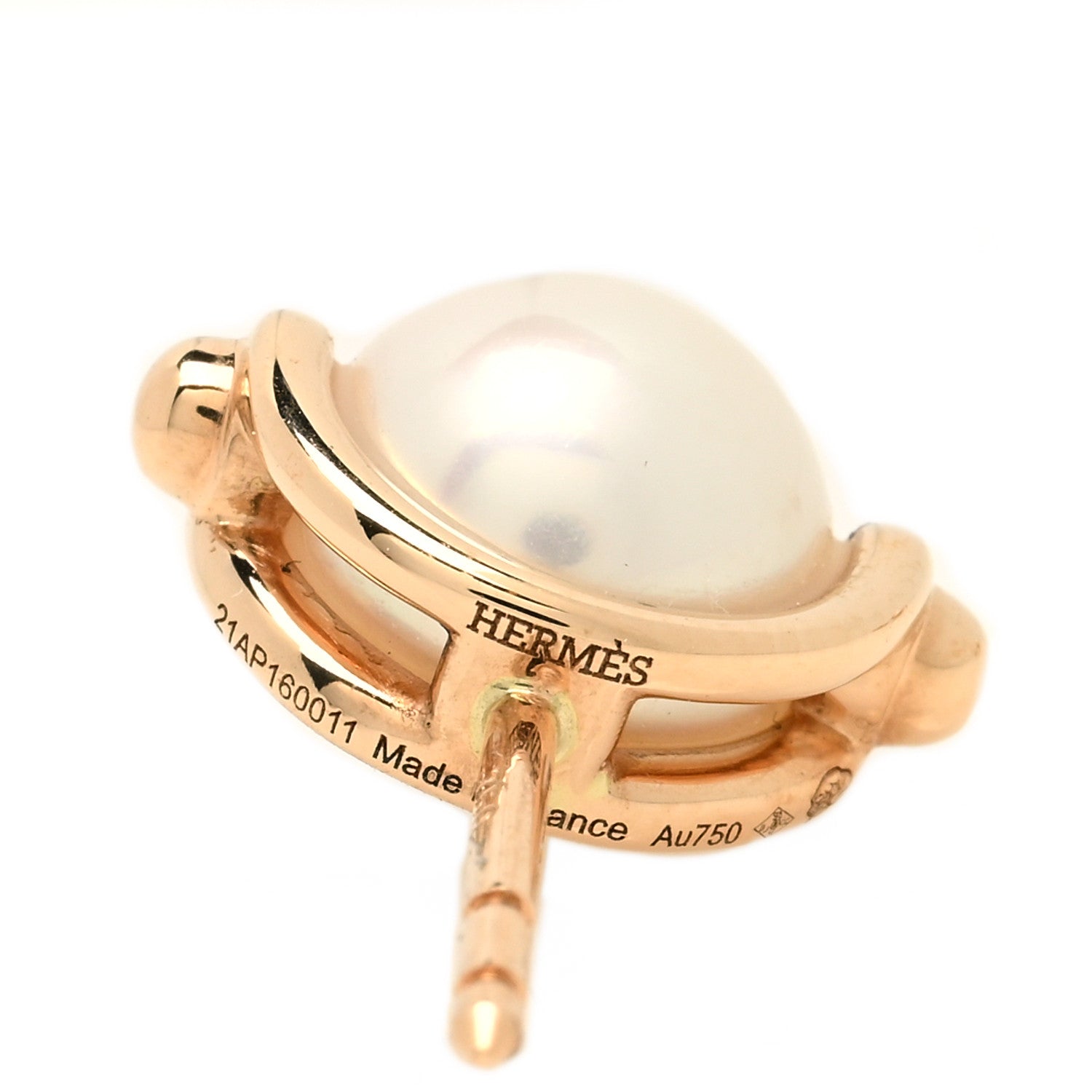 Hermes 18K Rose Gold Pearl PM Chandra Earrings 4 of 5