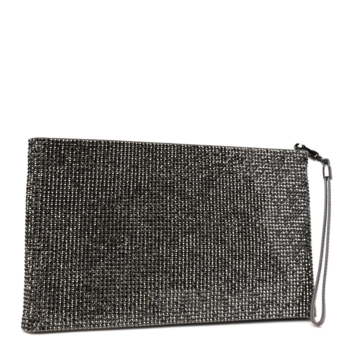 Satin Allover Crystal Wristlet Pouch Hematite