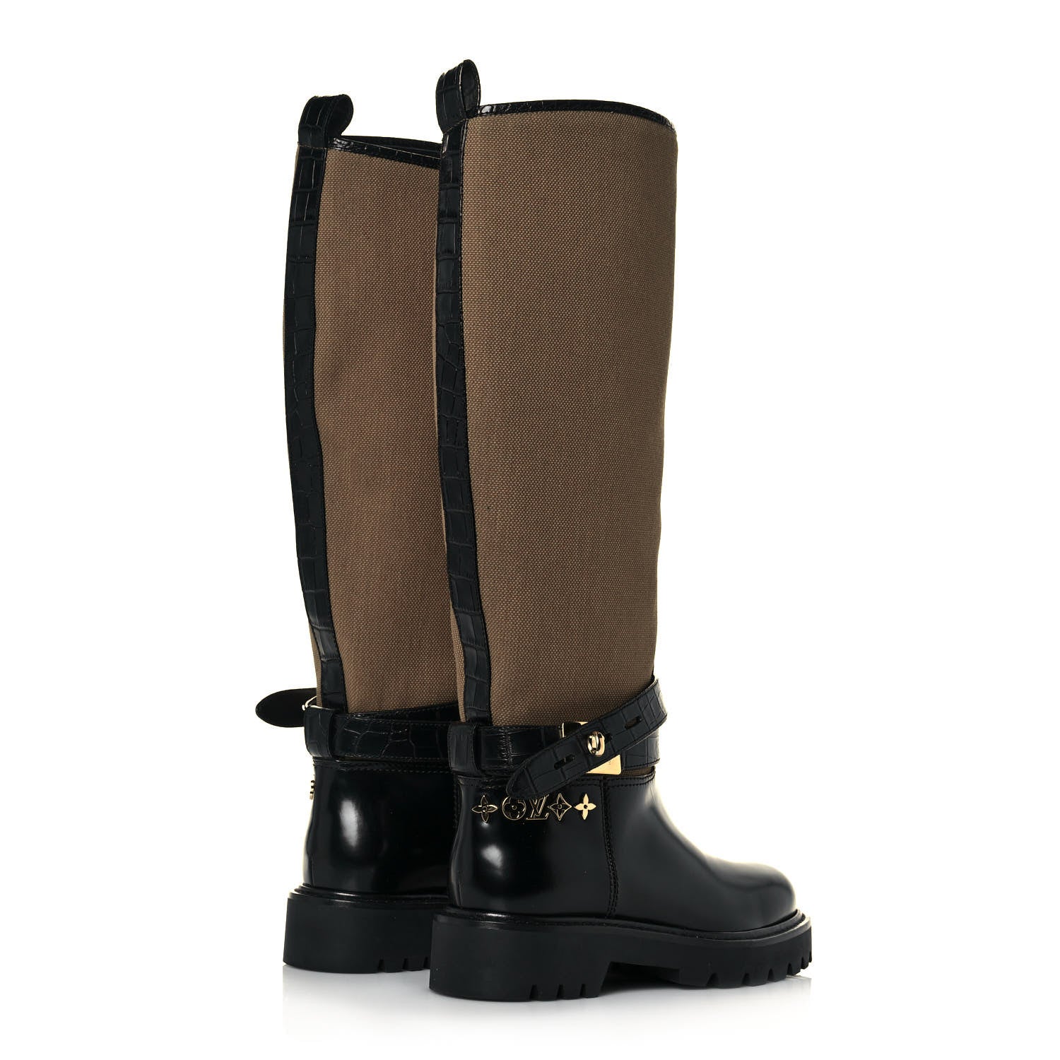 Louis Vuitton Canvas Calfskin Territory Flat High Ranger Boots 35 Khaki 4 of 8
