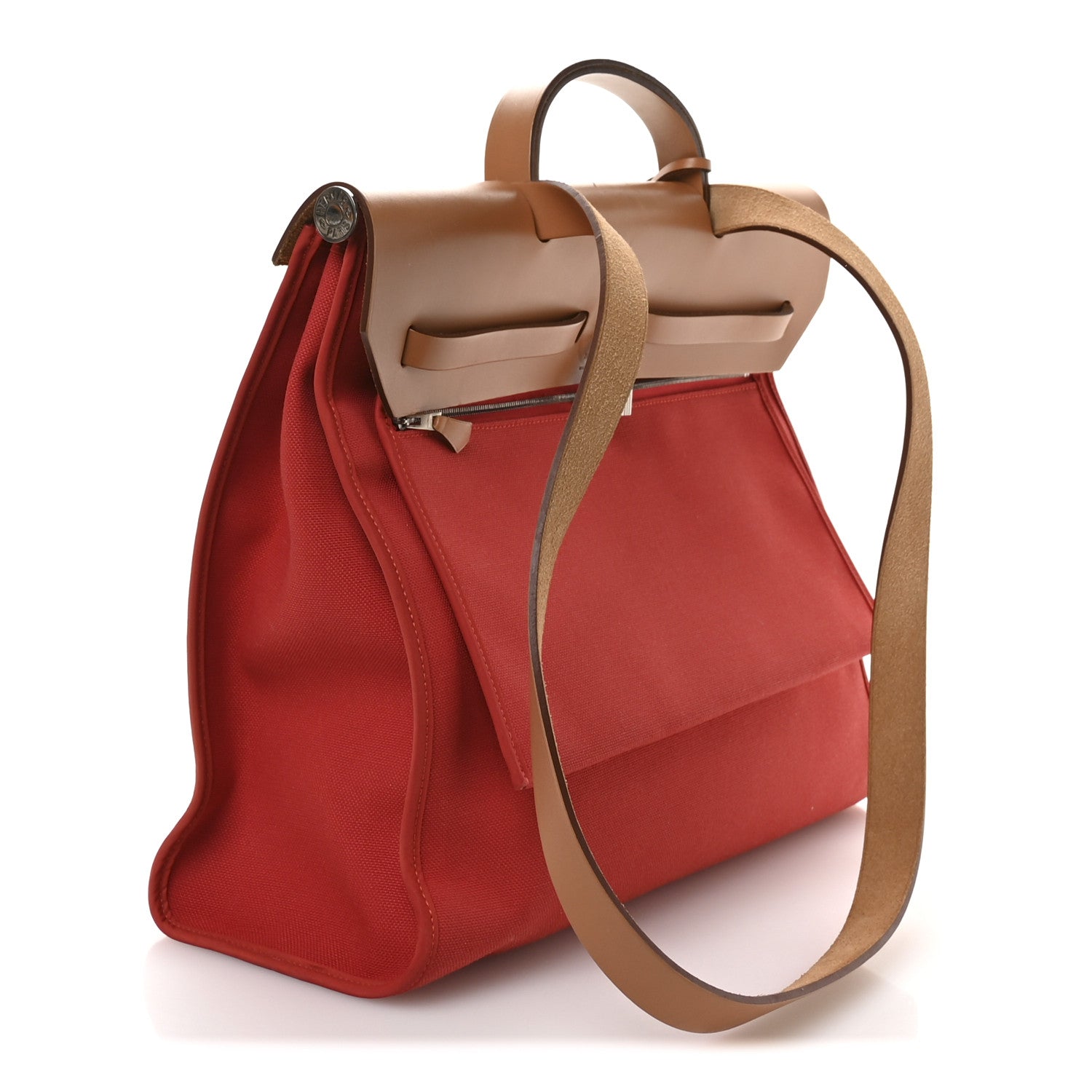 Hermes Vache Hunter Toile Herbag Zip 39 MM Rouge Tomate Natural 4 of 11