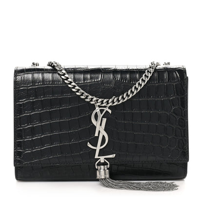 Saint Laurent Calfskin Crocodile Embossed Small Classic Monogram Kate Tassel Satchel Black 1 of 10