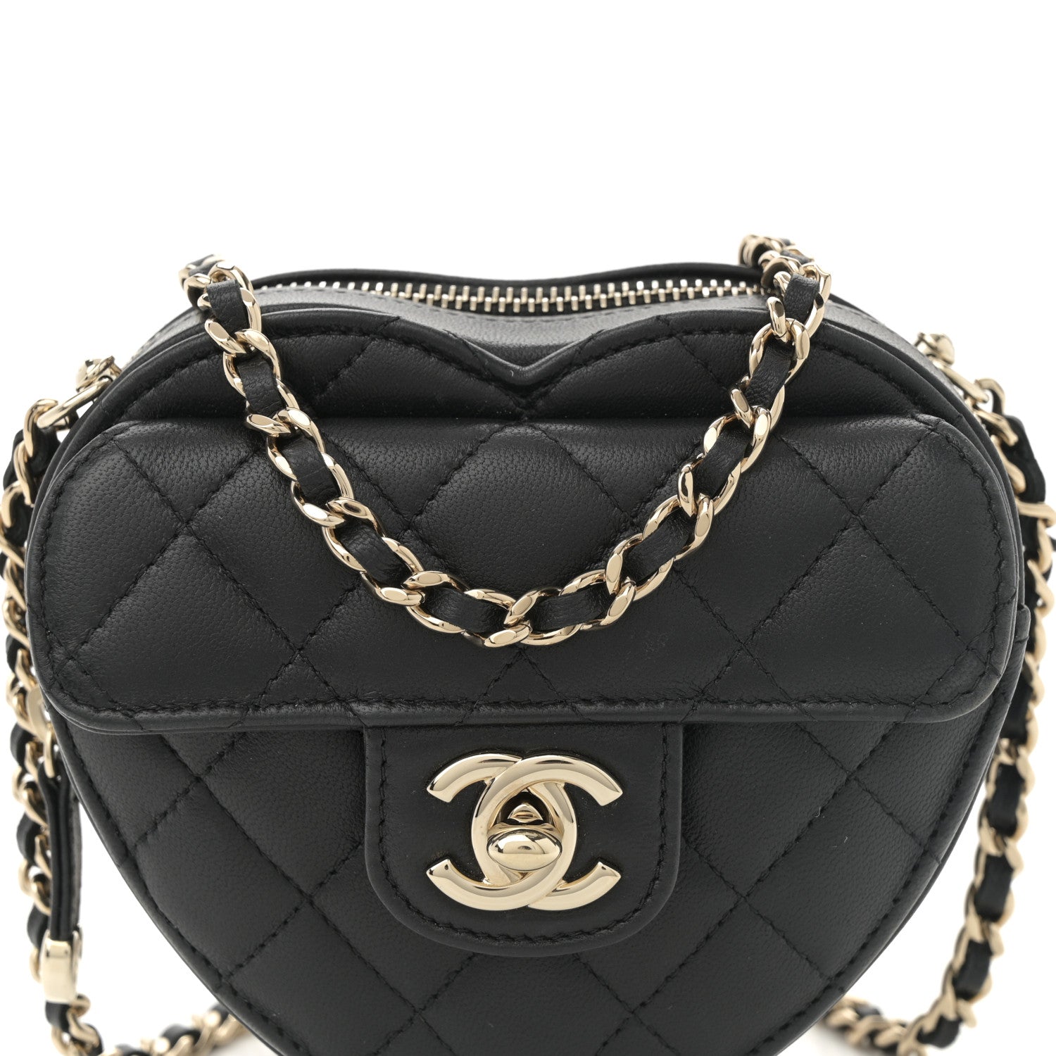 Chanel Lambskin Quilted CC In Love Heart Clutch With Chain  Black 8 of 11