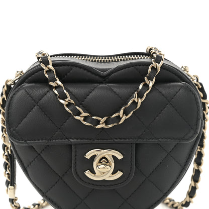 Chanel Lambskin Quilted CC In Love Heart Clutch With Chain  Black 8 of 11
