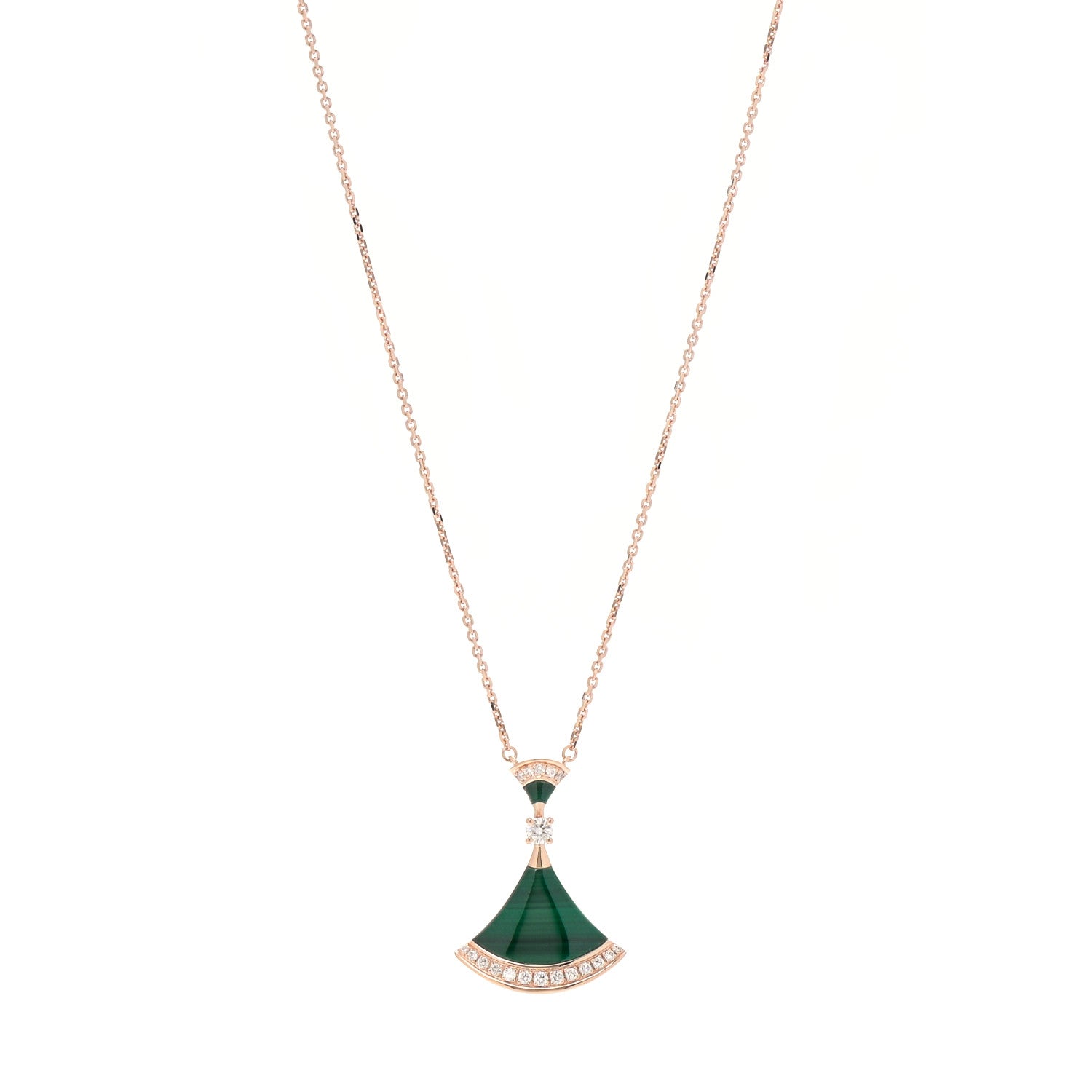 Bulgari 18K Rose Gold Diamond Malachite Divas' Dream Pendant Necklace 1 of 10