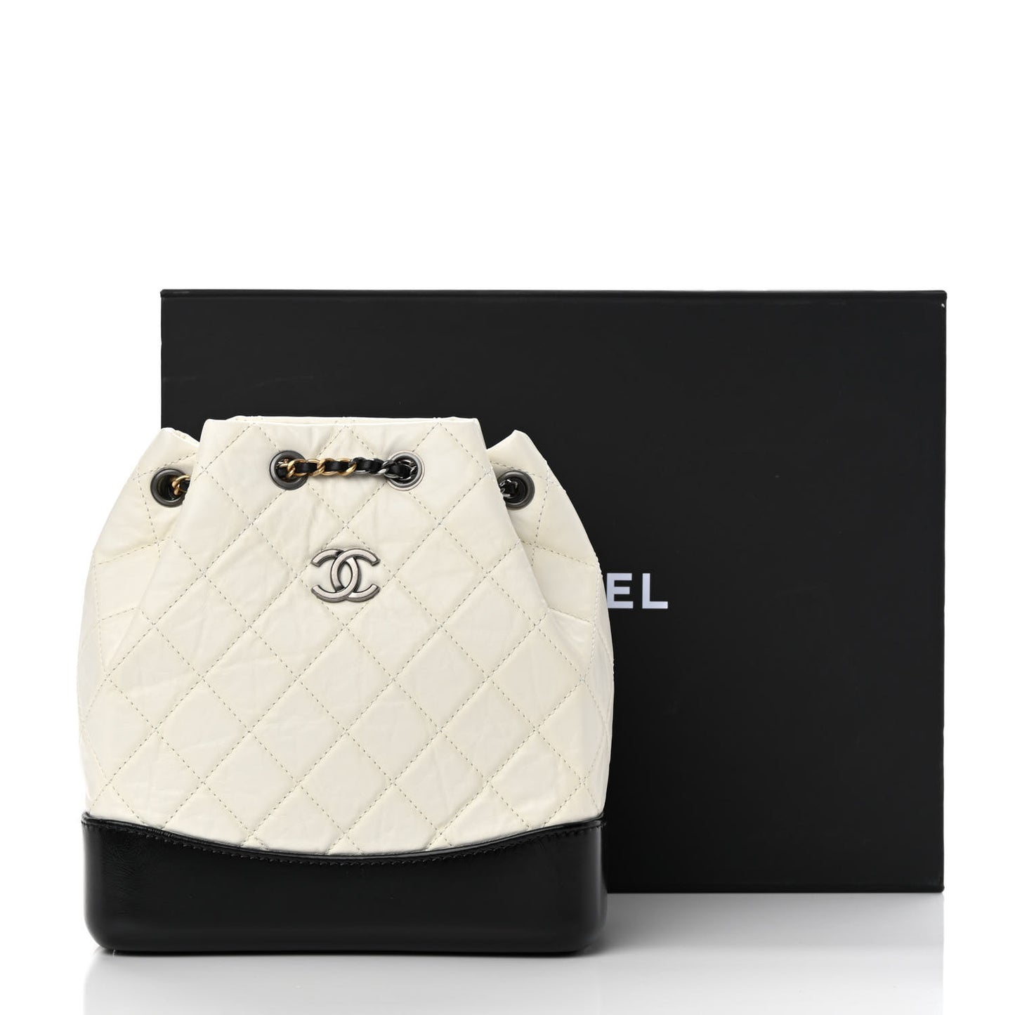 Aged Calfskin Quilted Small Gabrielle Backpack Black White
