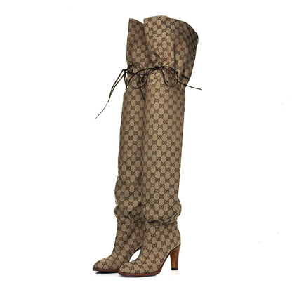 Gucci Monogram Over The Knee Boots 36 Beige Ebony 3 of 6