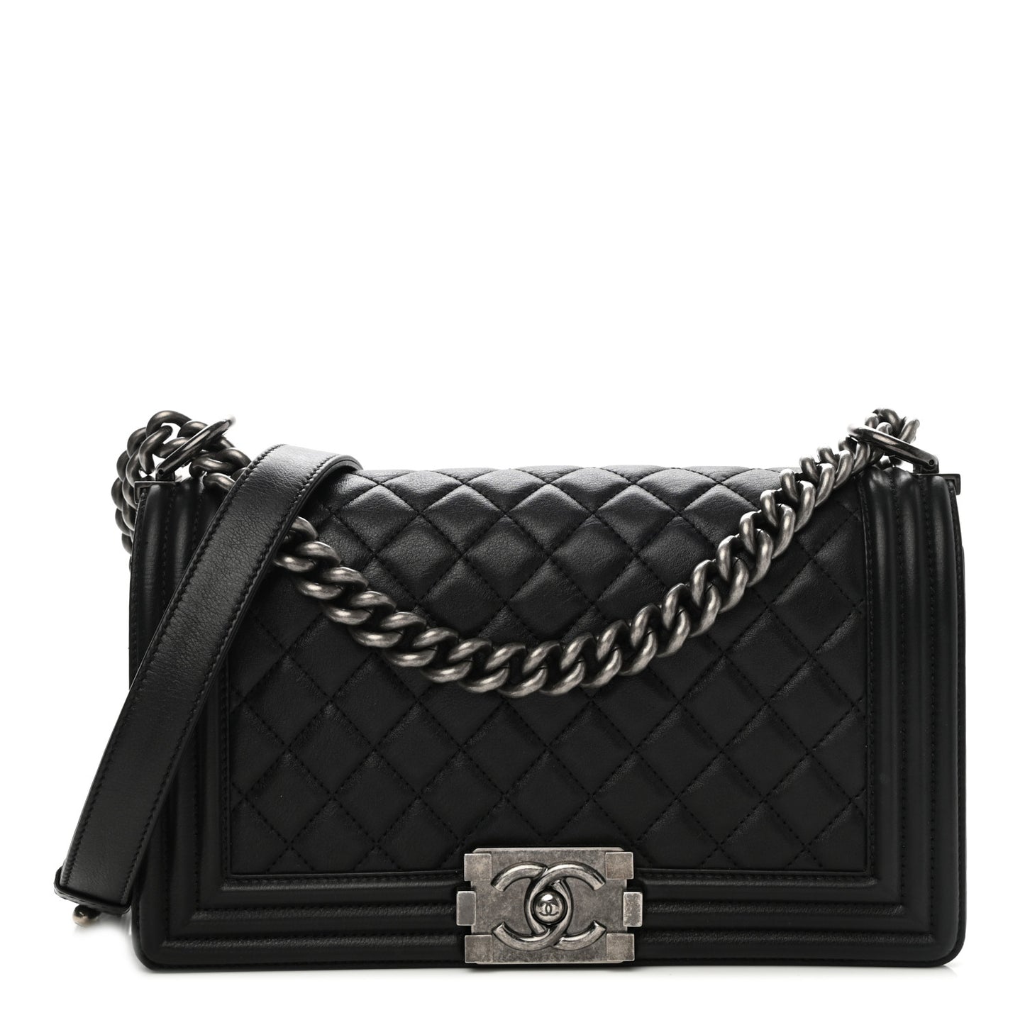 Lambskin Quilted Medium Boy Flap Black