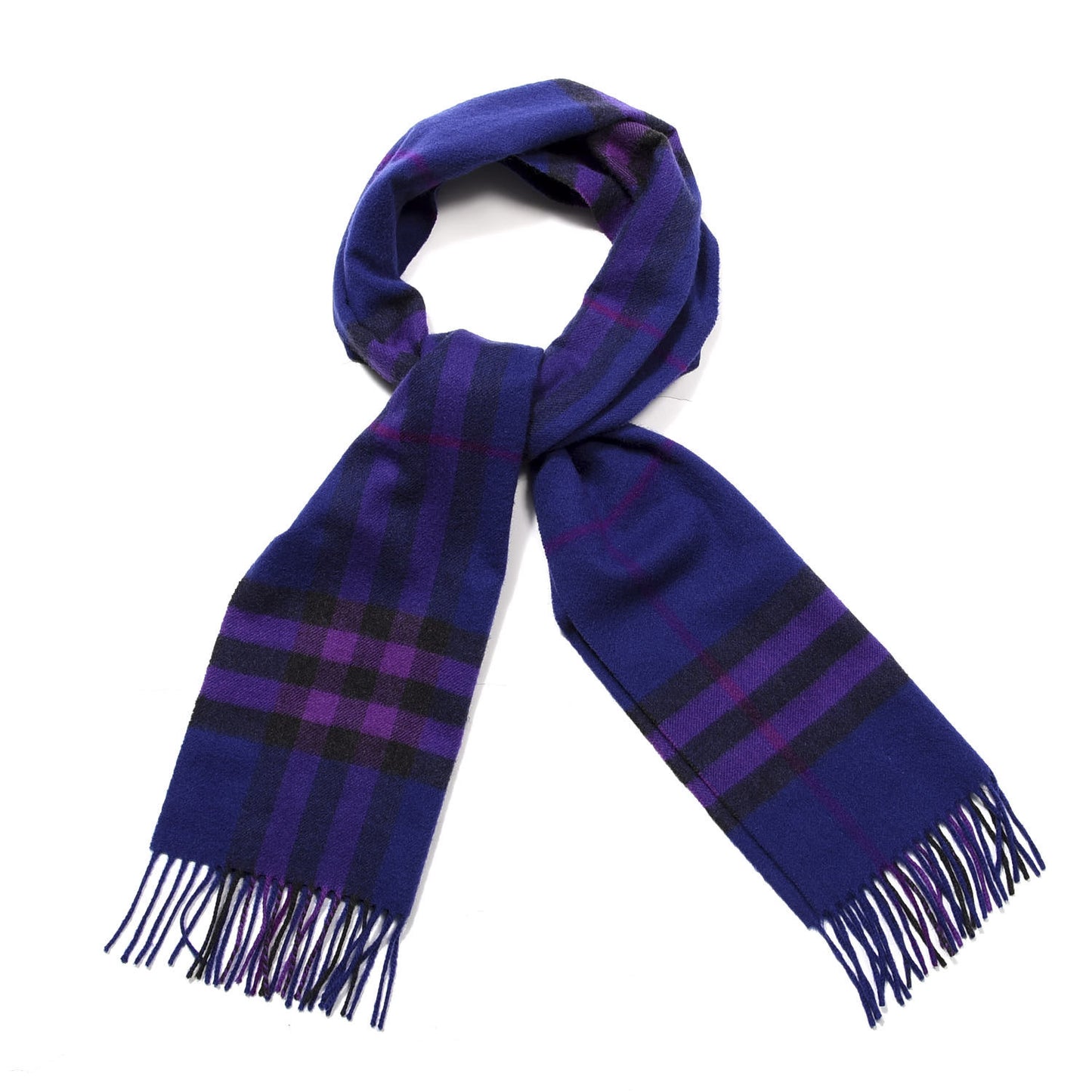 Cashmere Giant Check Fringe Scarf Purple