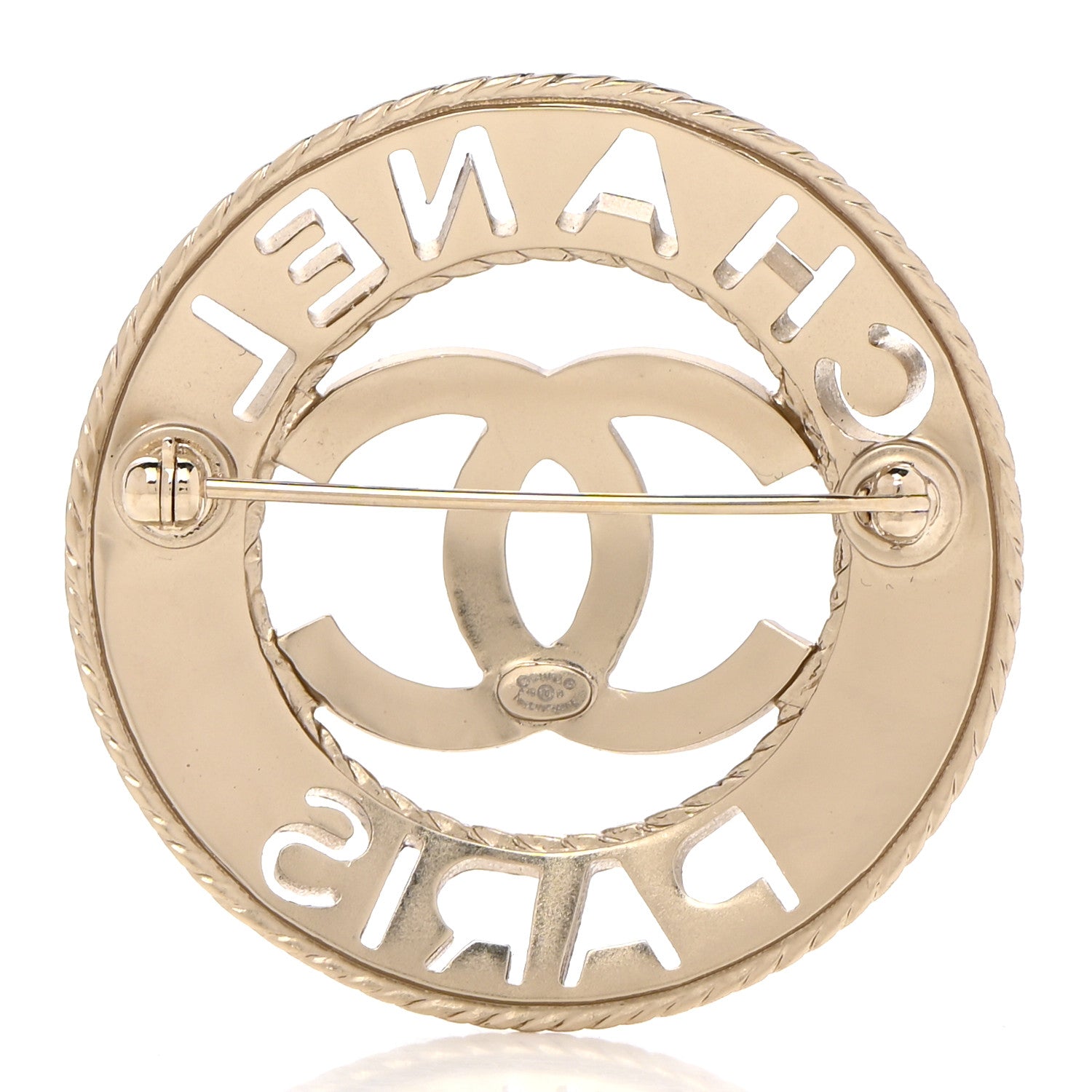 Chanel Metal CC Paris Brooch Light Gold 3 of 6