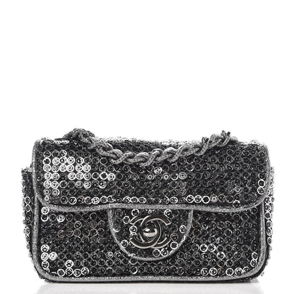 Chanel Sequin Micro Flap Dark Silver 1 of 9