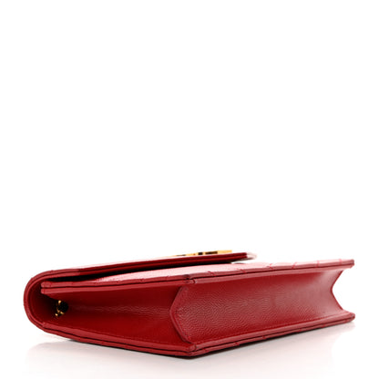 Saint Laurent Grain De Poudre Matelasse Chevron Monogram Envelope Chain Wallet New Red 4 of 10
