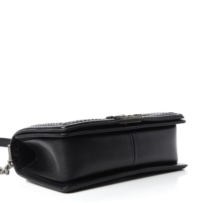 Chanel Calfskin Chevron Quilted Medium Braided Boy Flap Black 4 of 14